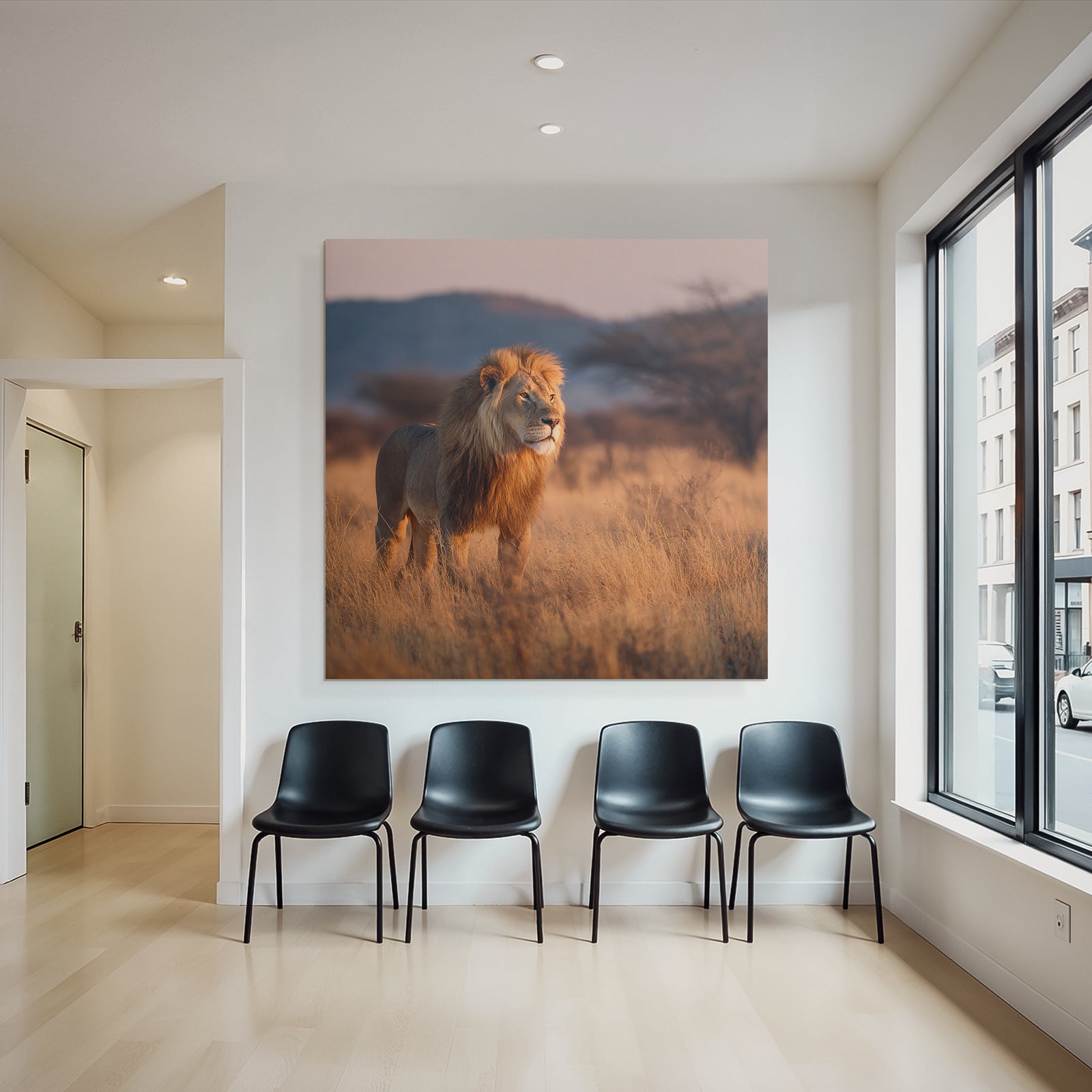 Lion Im Graslandschaft Bei Sonnenuntergang Sonnenaufgang