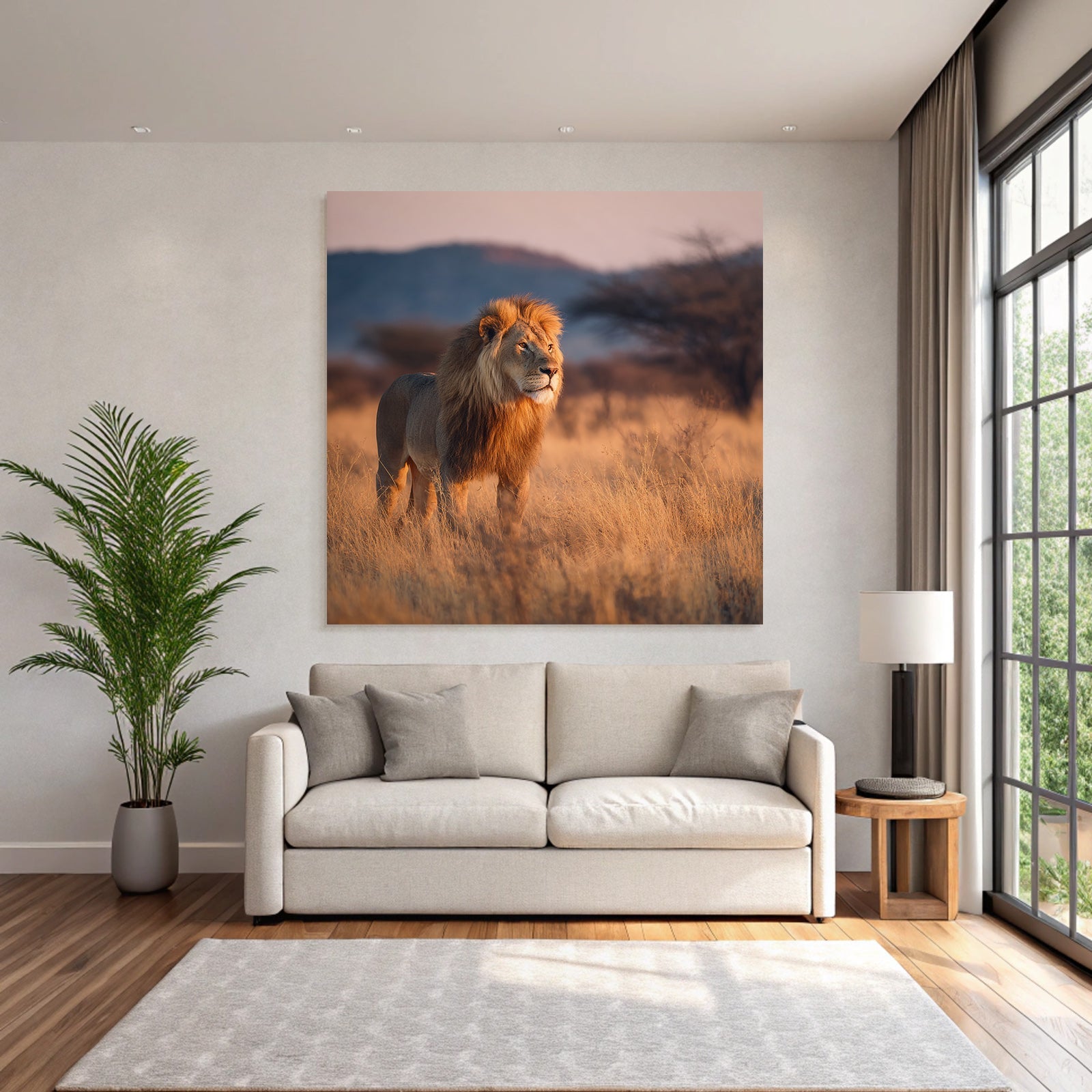 Lion Im Graslandschaft Bei Sonnenuntergang Sonnenaufgang