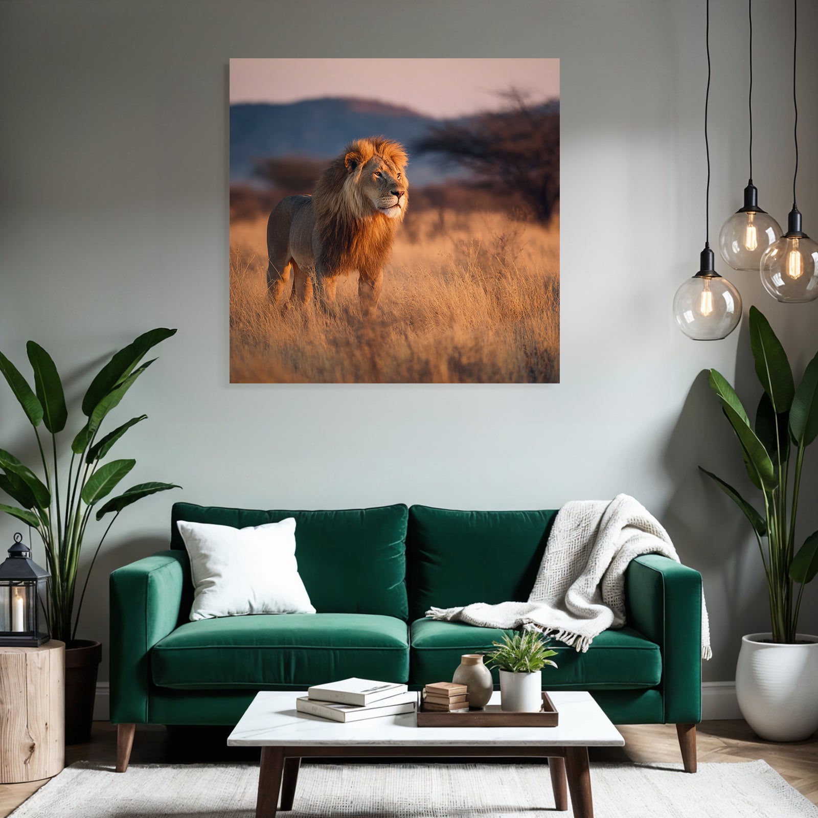 Lion Im Graslandschaft Bei Sonnenuntergang Sonnenaufgang
