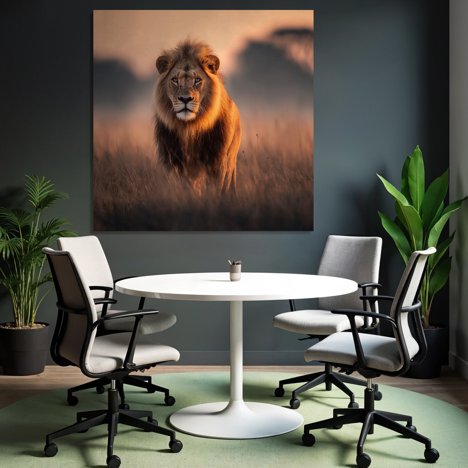 Lion Im Licht Der Sonnenaufgangs Im Grünen Gebiet