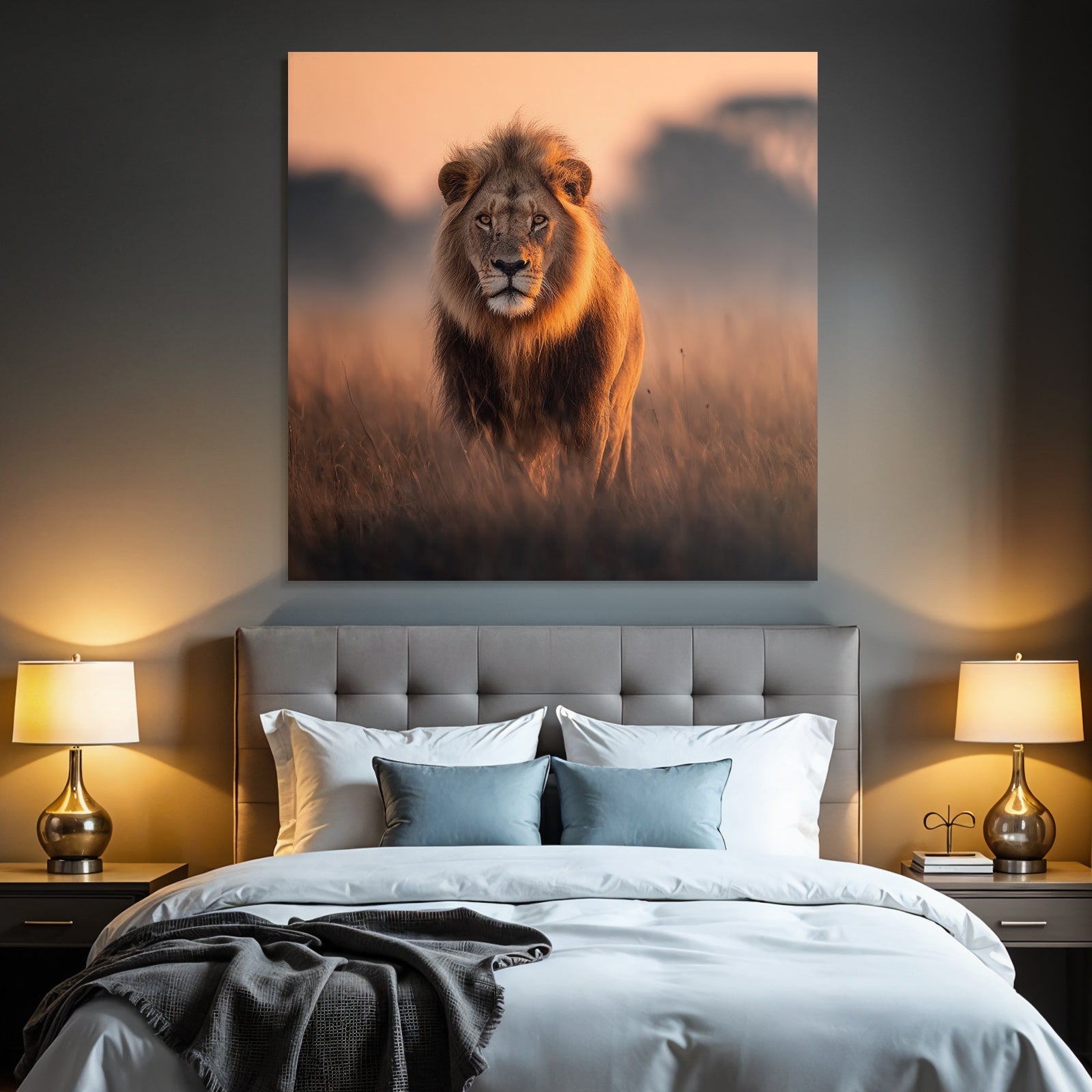 Lion Im Licht Der Sonnenaufgangs Im Grünen Gebiet