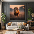 Lion Im Licht Der Sonnenaufgangs Im Grünen Gebiet