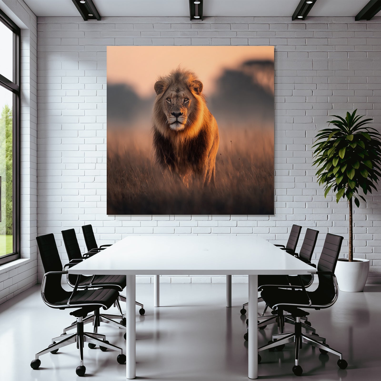Lion Im Licht Der Sonnenaufgangs Im Grünen Gebiet