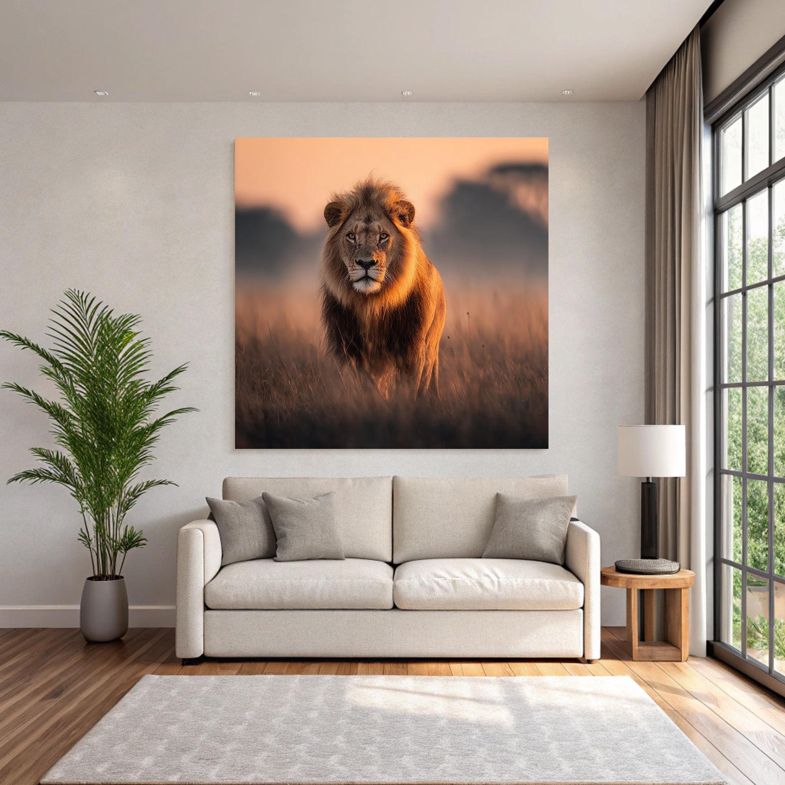 Lion Im Licht Der Sonnenaufgangs Im Grünen Gebiet