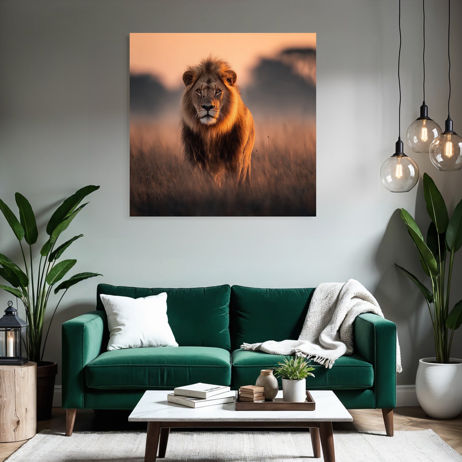 Lion Im Licht Der Sonnenaufgangs Im Grünen Gebiet