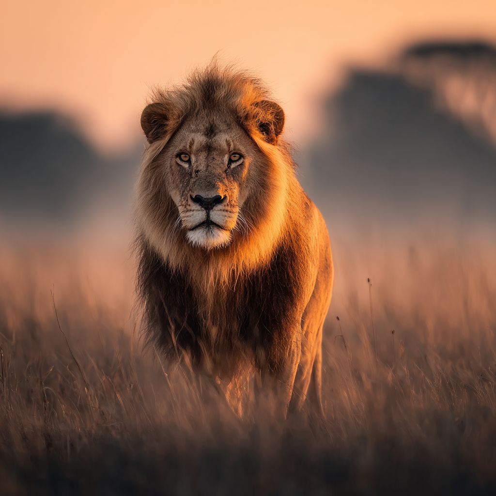 Lion Im Licht Der Sonnenaufgangs Im Grünen Gebiet | Safari und Wildtiere | Tiere
