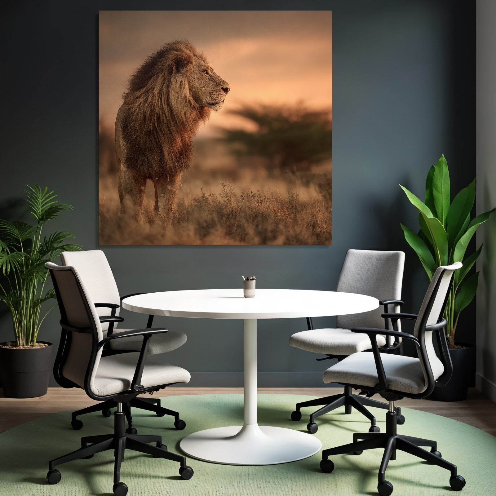 Lion Im Licht Der Sonnenuntergangs