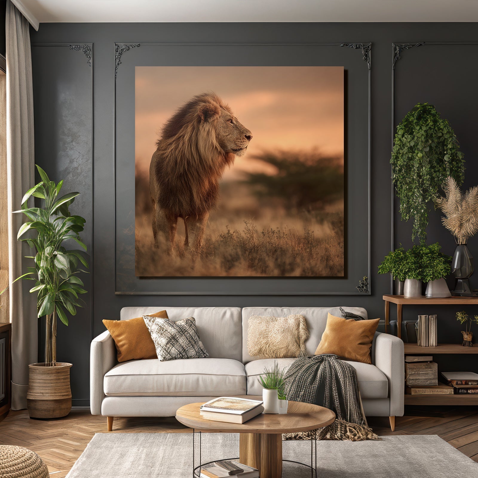 Lion Im Licht Der Sonnenuntergangs