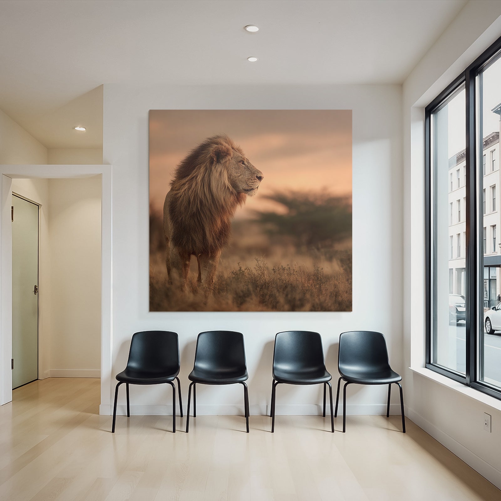 Lion Im Licht Der Sonnenuntergangs