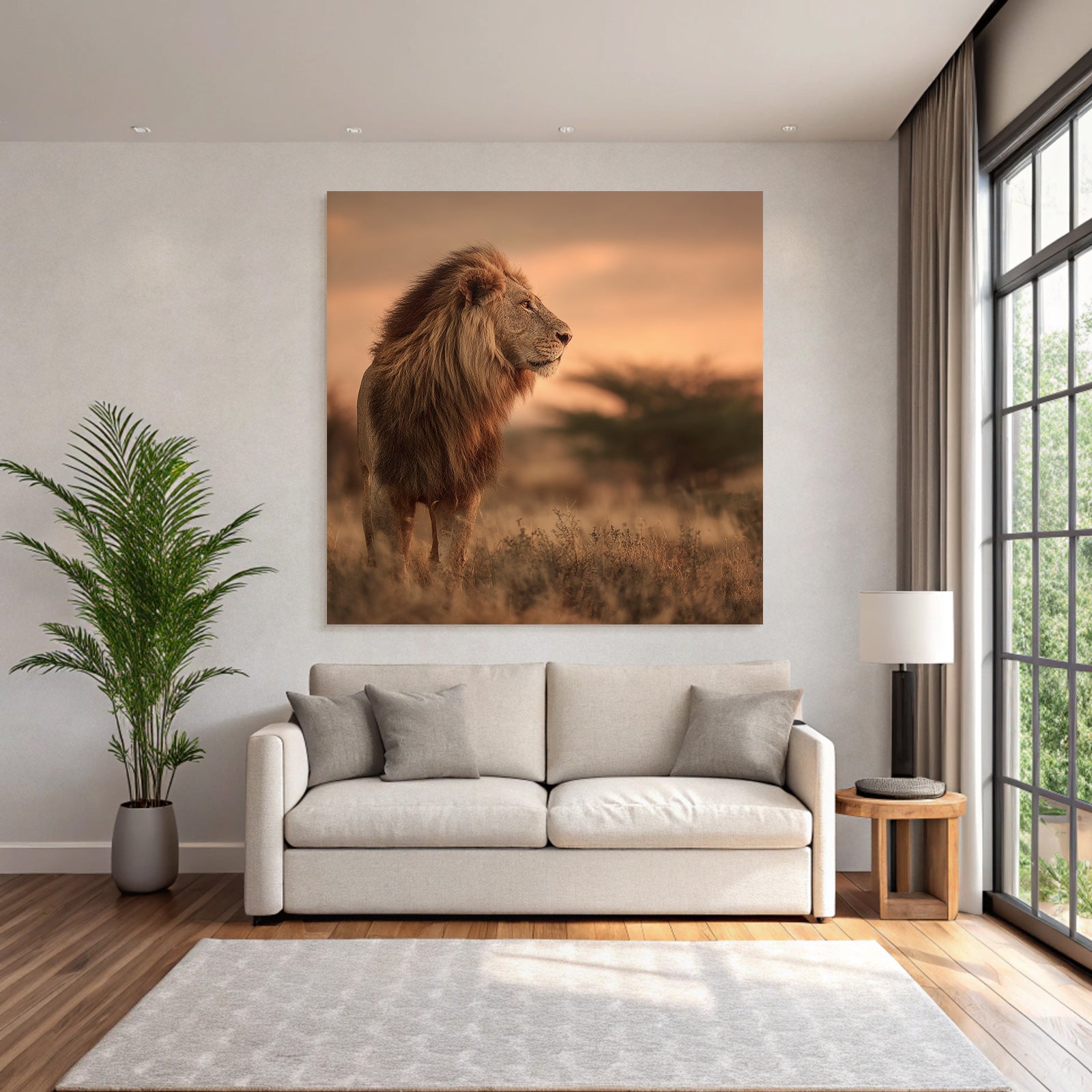 Lion Im Licht Der Sonnenuntergangs