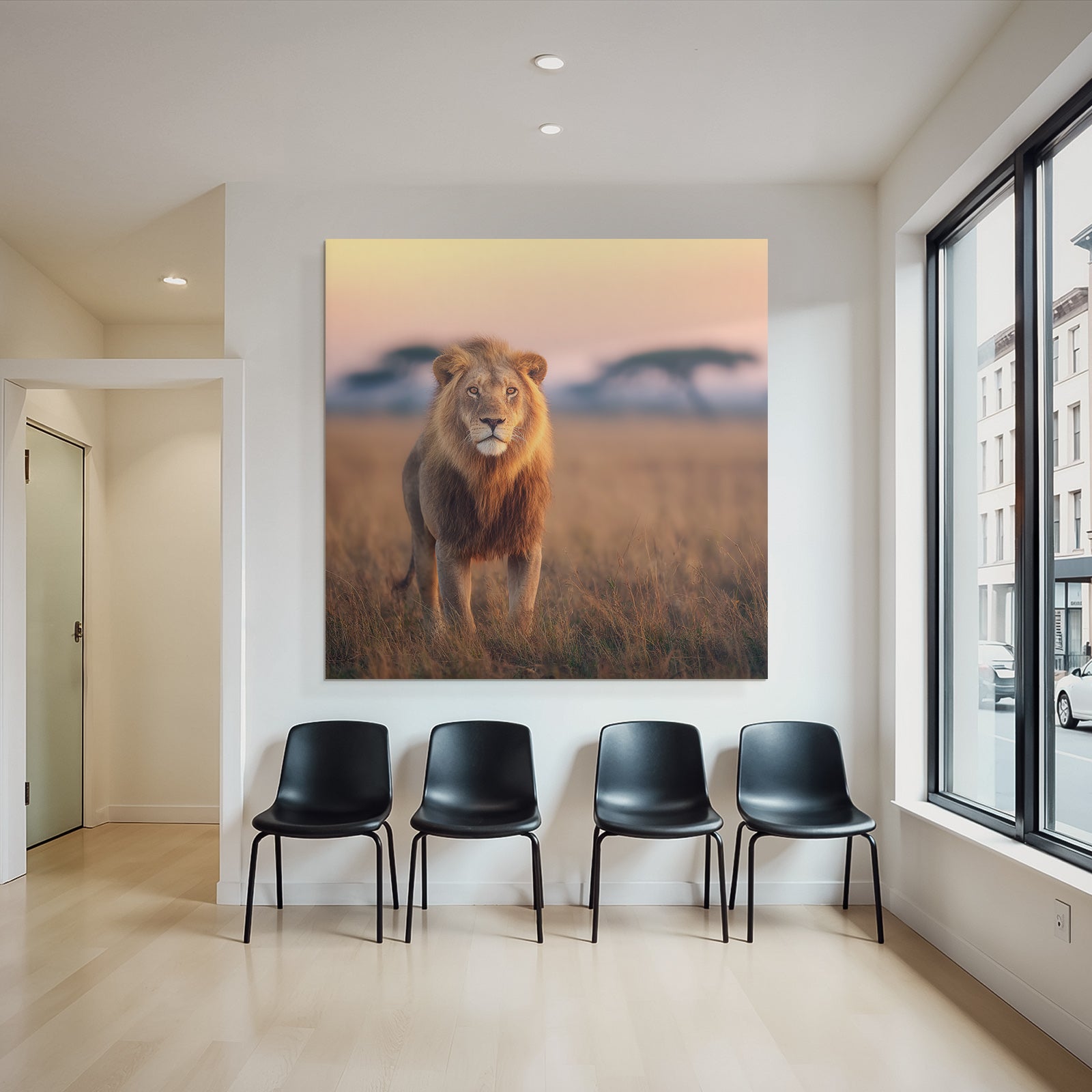 Löwe In Der Savanne Beim Sonnenuntergang