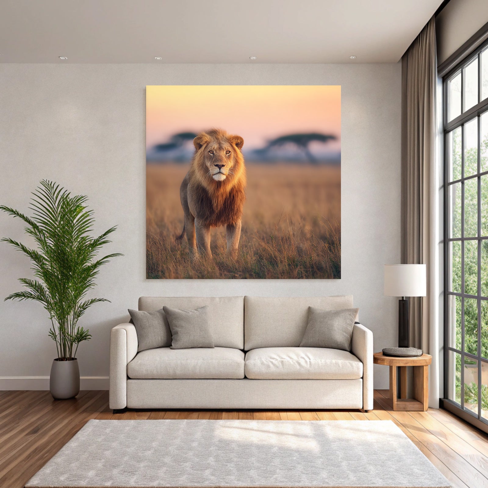 Löwe In Der Savanne Beim Sonnenuntergang