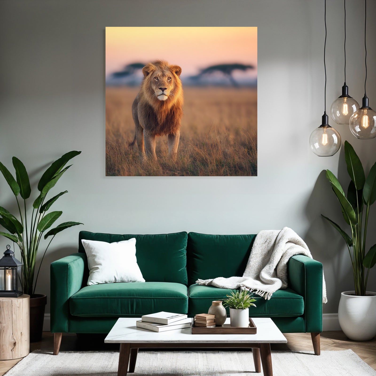 Löwe In Der Savanne Beim Sonnenuntergang