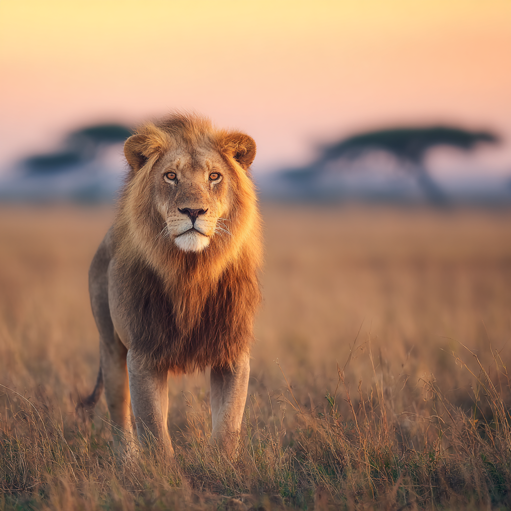 Löwe In Der Savanne Beim Sonnenuntergang | Safari und Wildtiere | Tiere