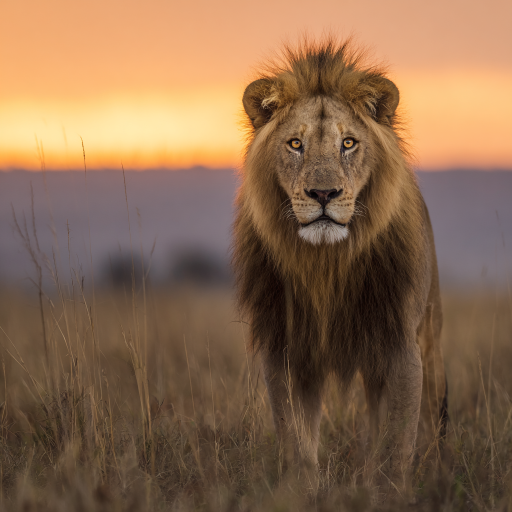 Löwen Im Grünen Feld Mit Sonnenuntergang Hintergrund | Safari und Wildtiere | Tiere
