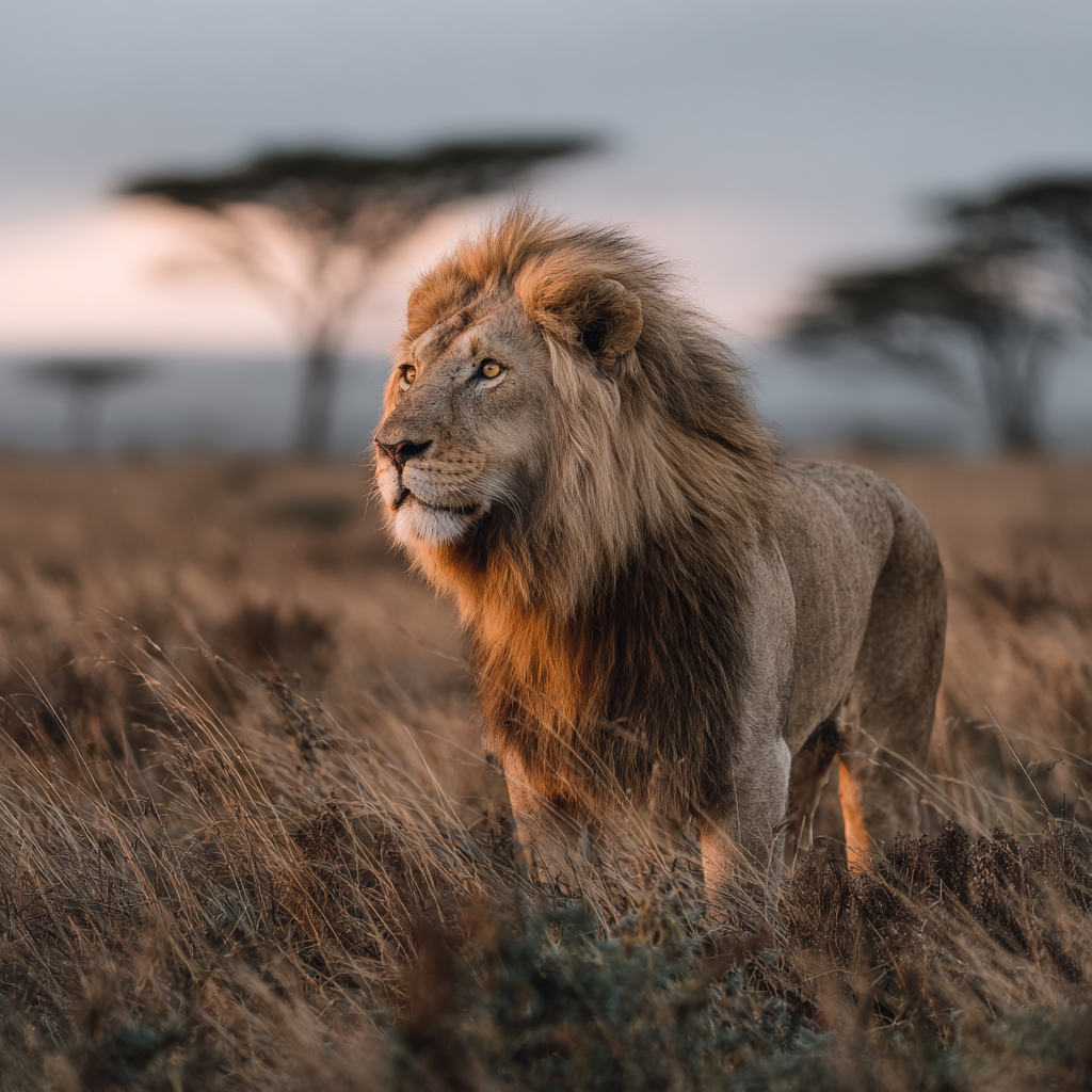 Löwen Im Savanne Bei Sonnenaufgang Oder Sonnenuntergang | Safari und Wildtiere | Tiere