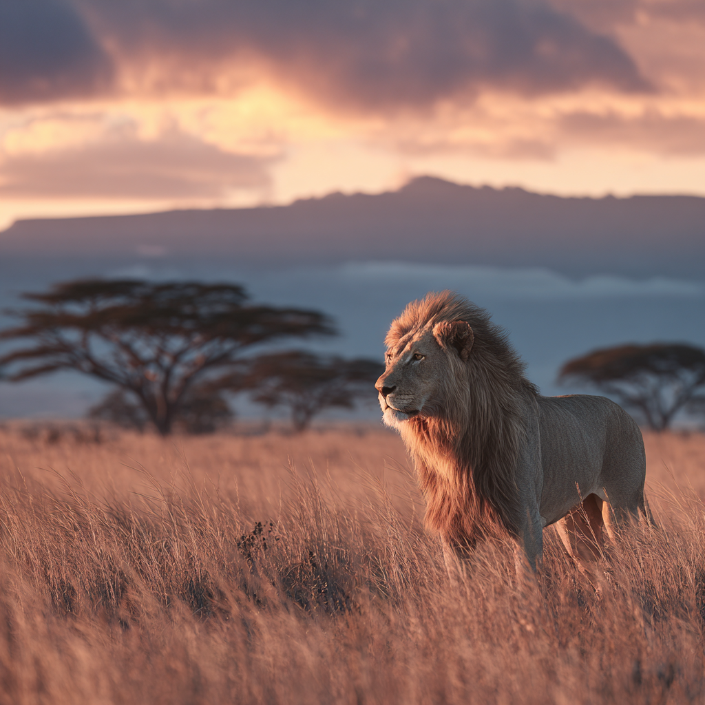 Löwen In Der Savanne Bei Sonnenuntergang 1 | Safari und Wildtiere | Tiere