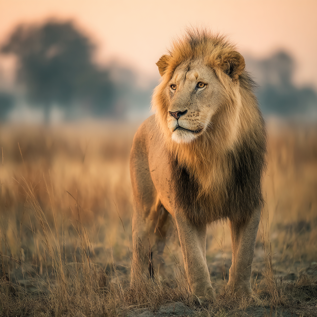 Majestätischer Löwe Im Grasland Bei Dämmerung | Safari und Wildtiere | Tiere