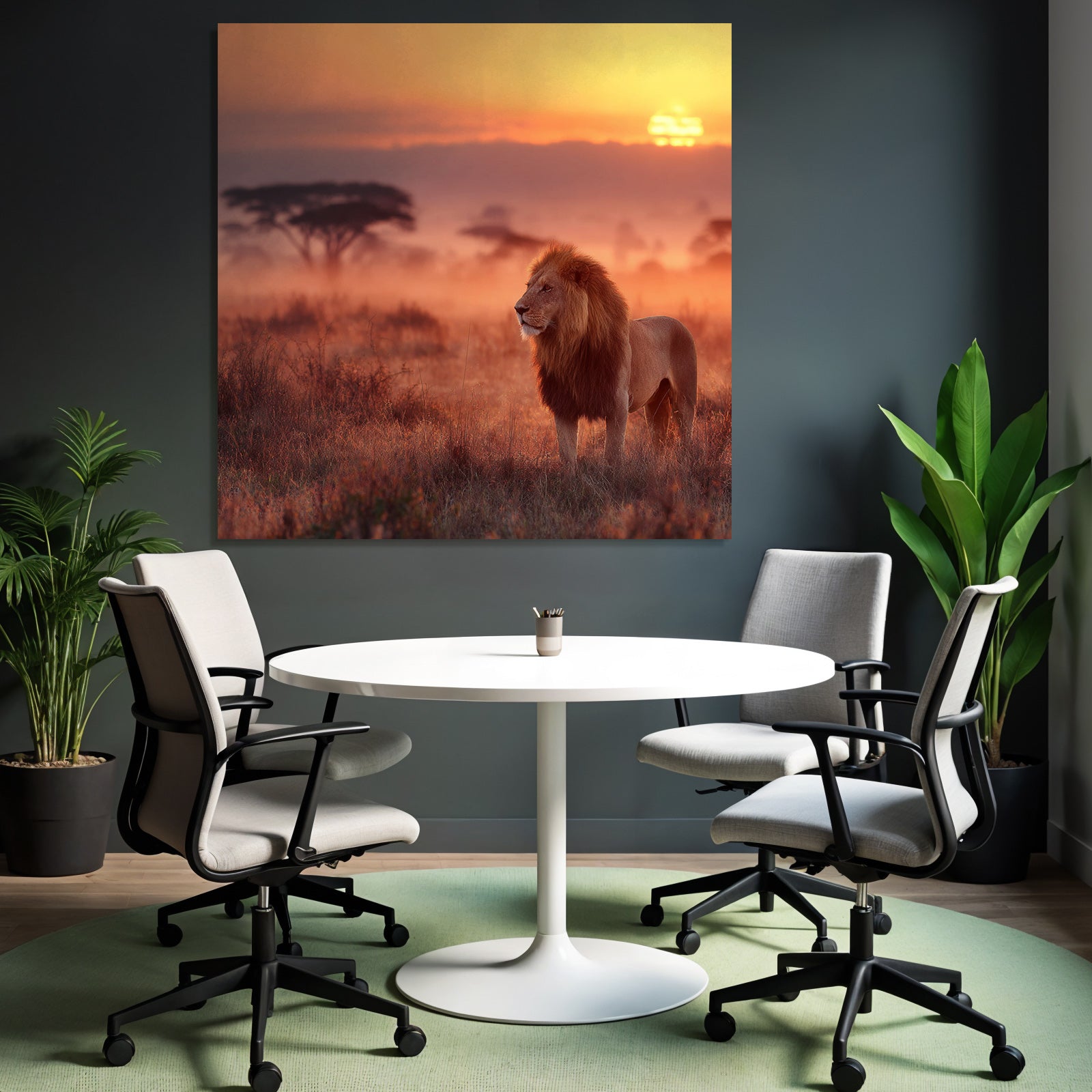 Majestätischer Löwe Stehend Im Grasigen Landscape Bei Sunset