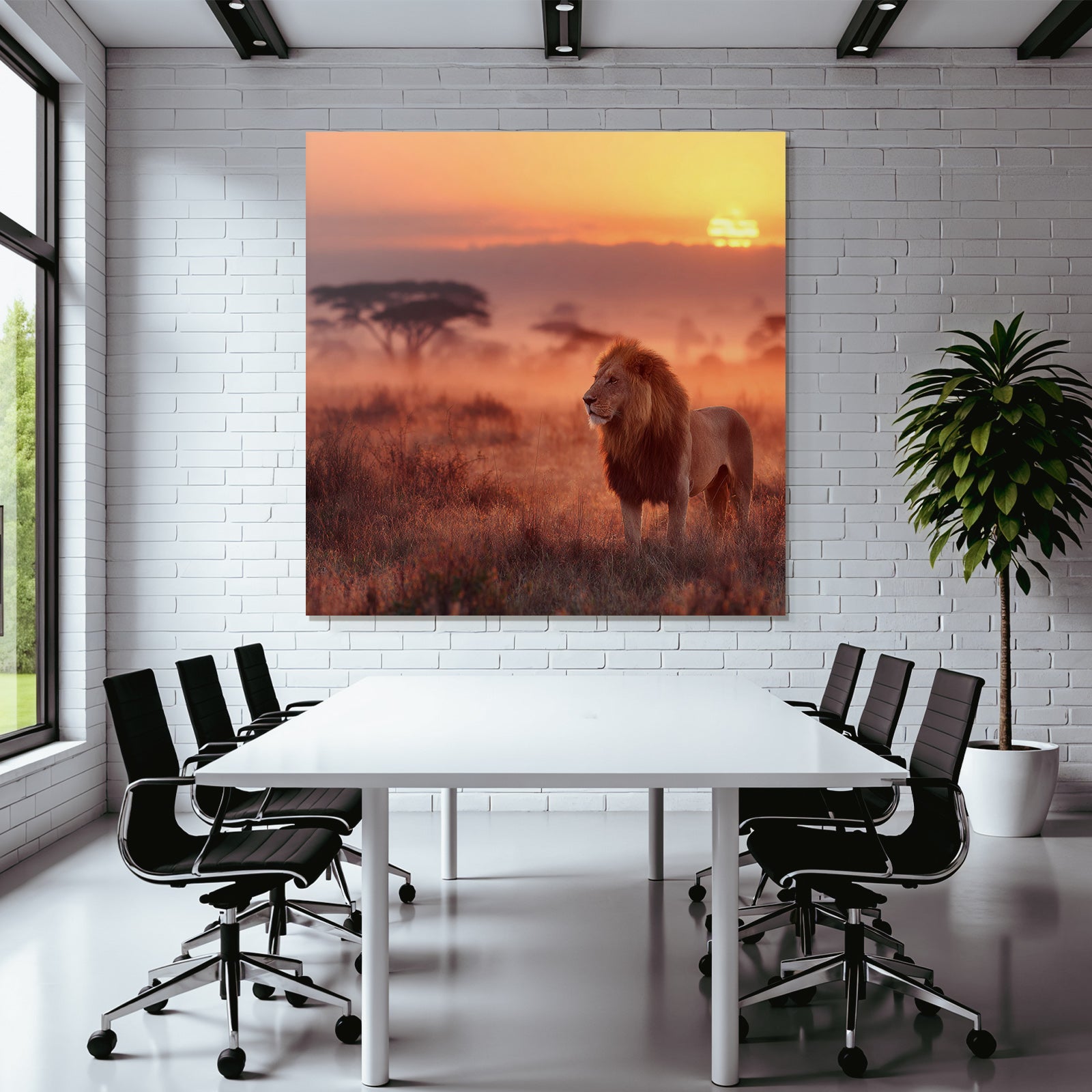 Majestätischer Löwe Stehend Im Grasigen Landscape Bei Sunset
