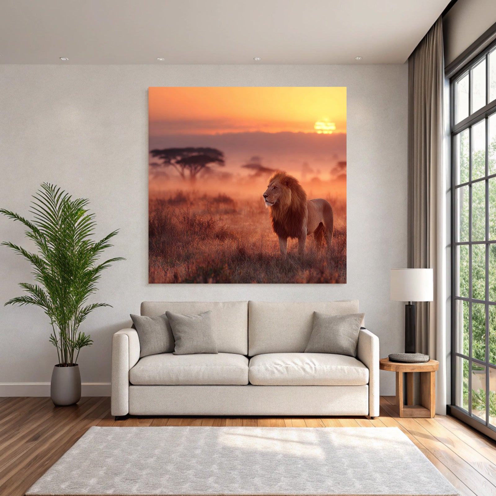 Majestätischer Löwe Stehend Im Grasigen Landscape Bei Sunset