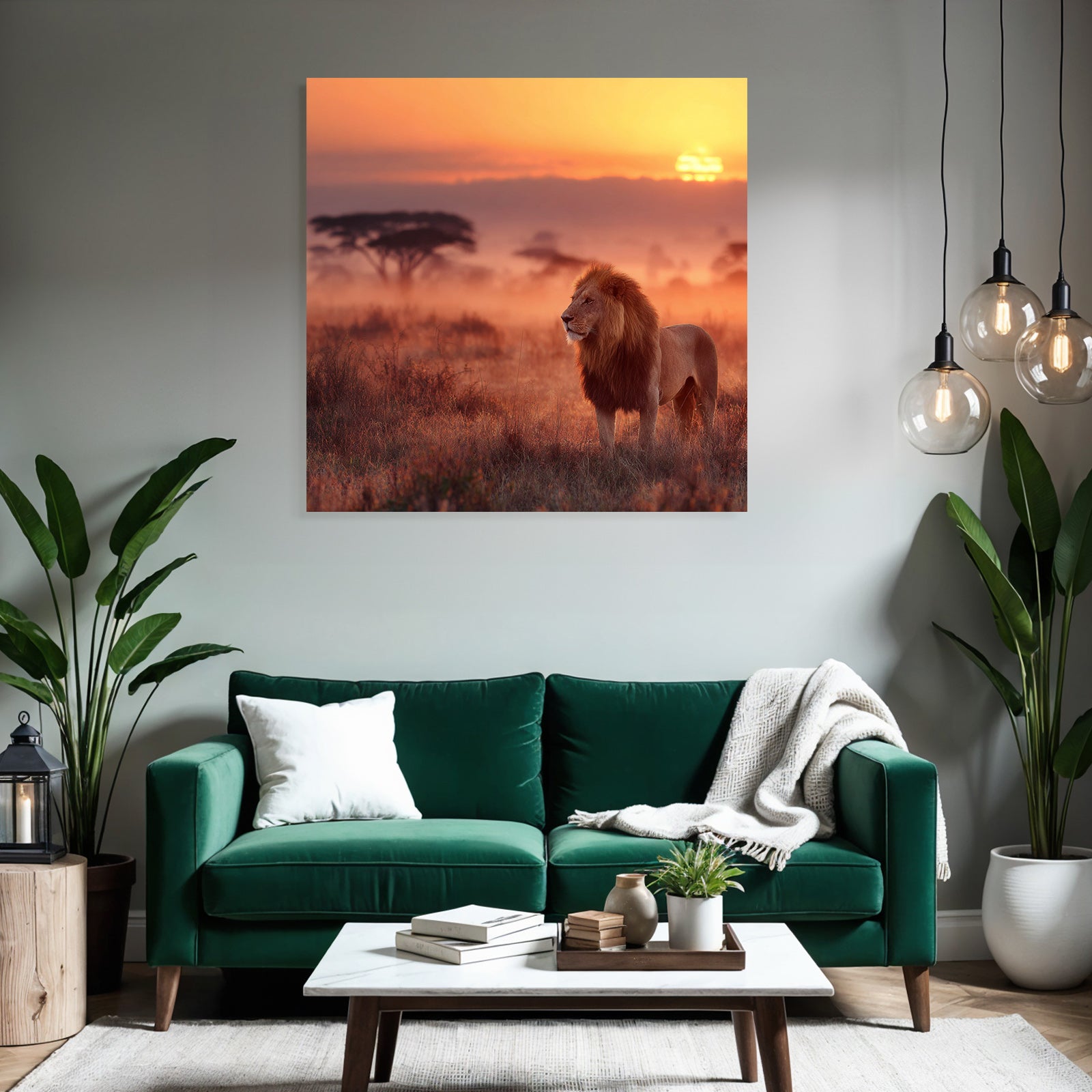 Majestätischer Löwe Stehend Im Grasigen Landscape Bei Sunset