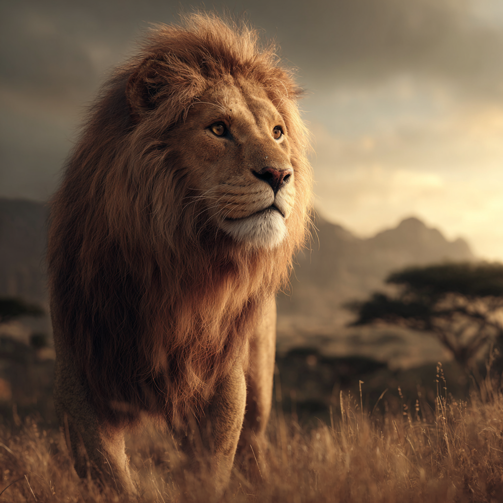 Majestätischer Löwenblick In Der Natur Bei Sonnenuntergang | Safari und Wildtiere | Tiere