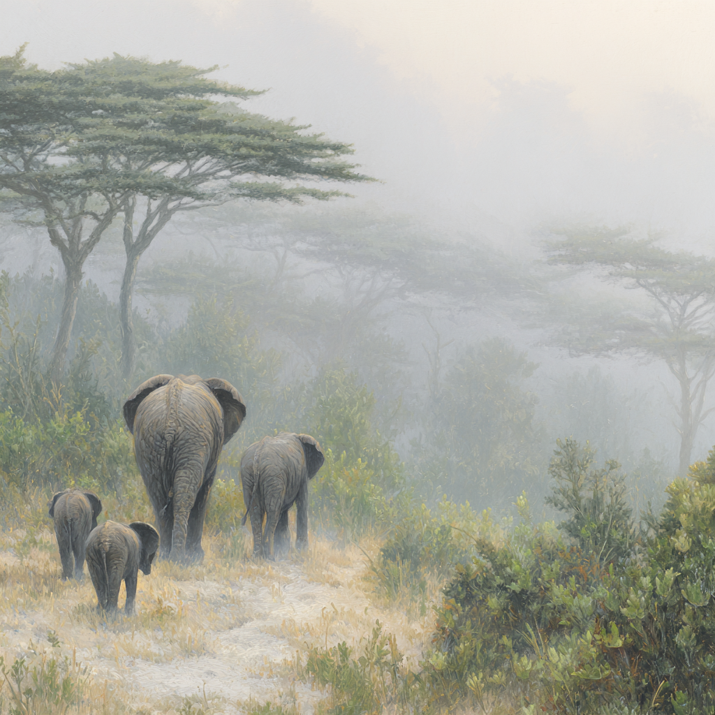 Mistige Elefantenszene In Der Natur Erde | Safari und Wildtiere | Tiere