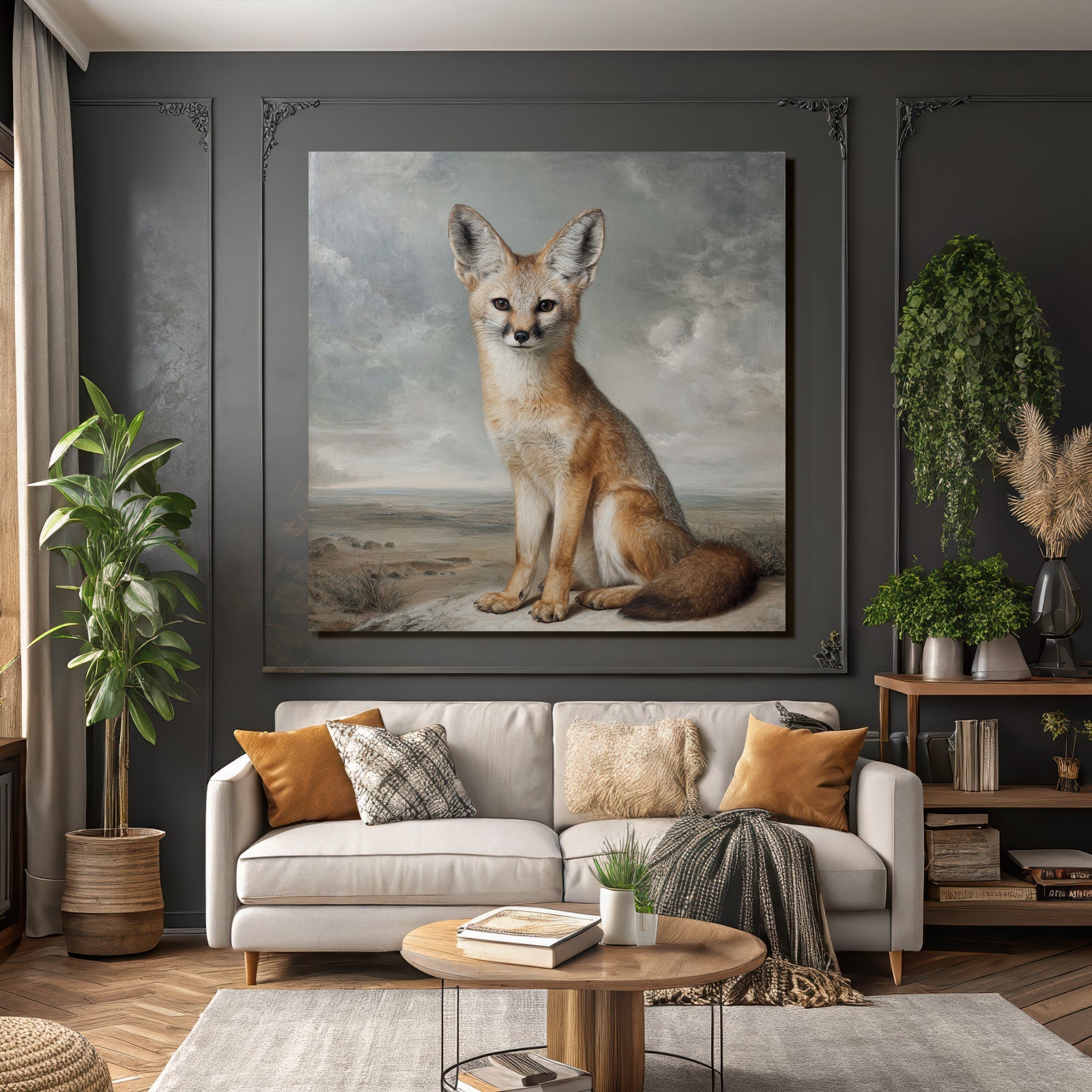 Realistische Kunst Eines Fuchses Im Naturlichen Hintergrund