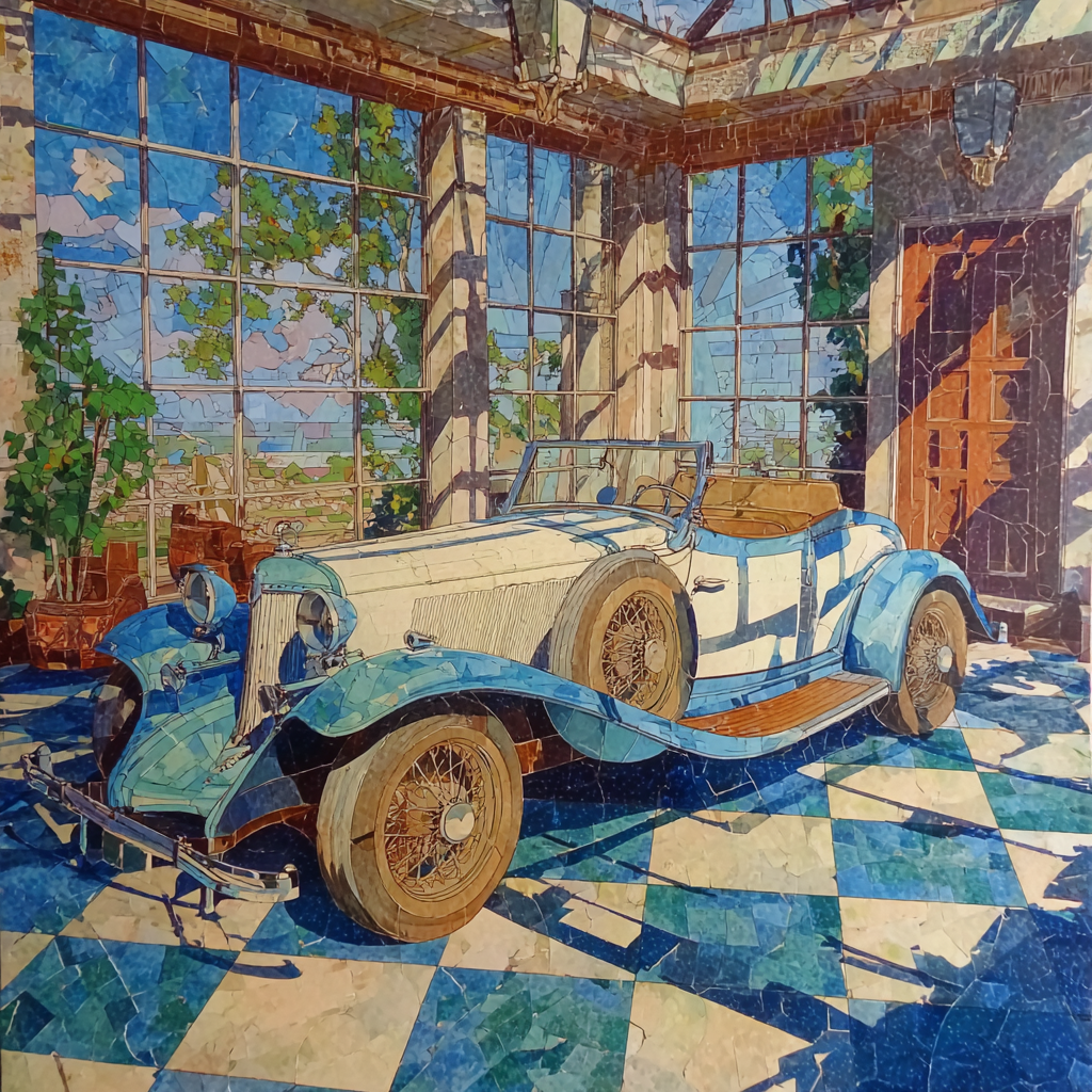 Vintage Auto In Einem Sonnenbeschienenen Raum Mit Pflanzen Und Fenstern | Safari und Wildtiere | Tiere