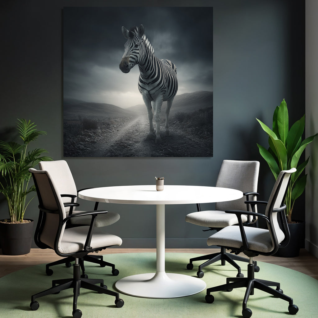 Zebra Auf Einem Erdweg Mit Dramatischem Himmel