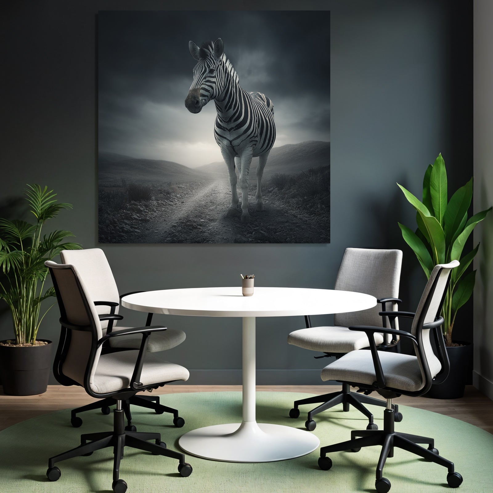 Zebra Auf Einem Erdweg Mit Dramatischem Himmel