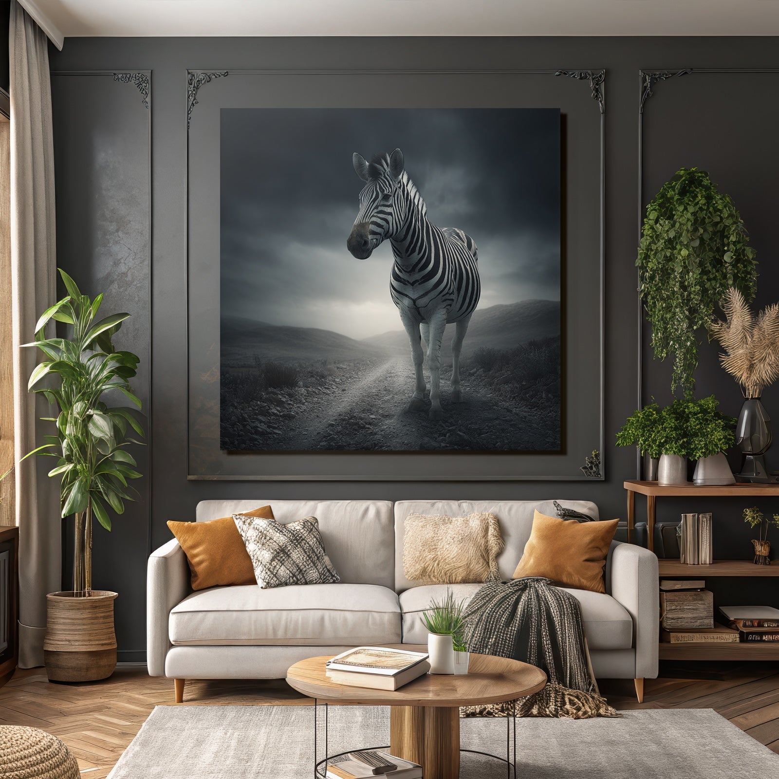 Zebra Auf Einem Erdweg Mit Dramatischem Himmel