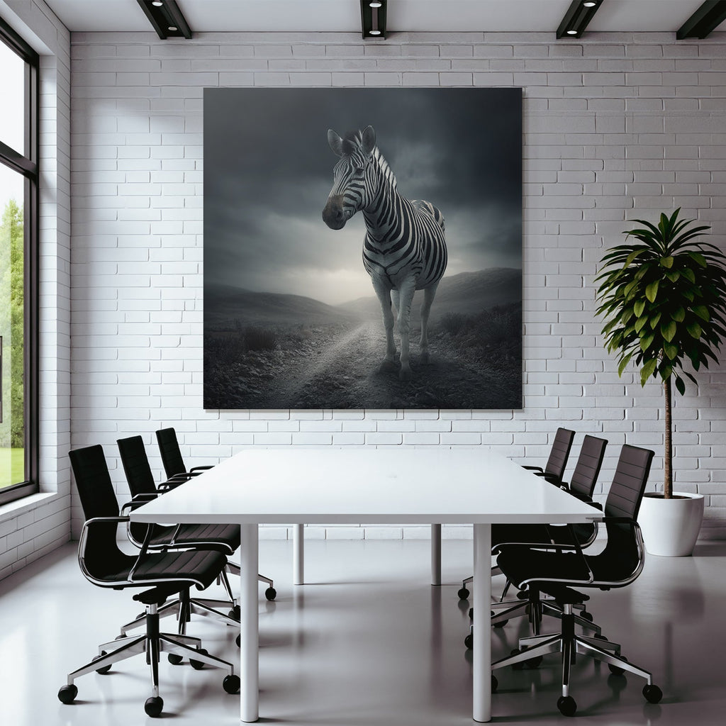 Zebra Auf Einem Erdweg Mit Dramatischem Himmel