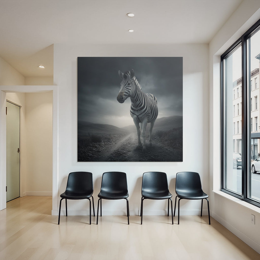 Zebra Auf Einem Erdweg Mit Dramatischem Himmel