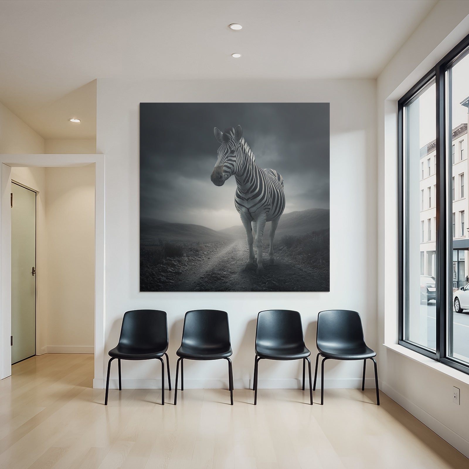Zebra Auf Einem Erdweg Mit Dramatischem Himmel