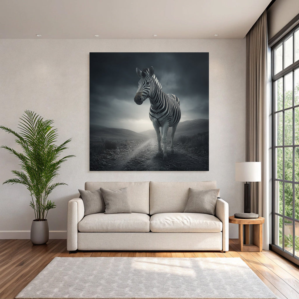 Zebra Auf Einem Erdweg Mit Dramatischem Himmel
