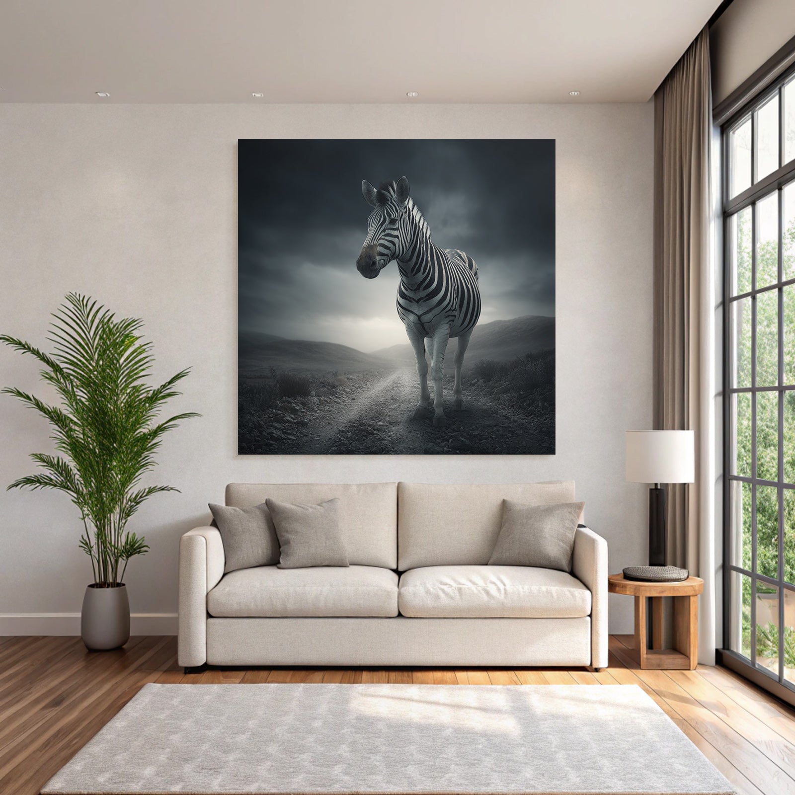 Zebra Auf Einem Erdweg Mit Dramatischem Himmel