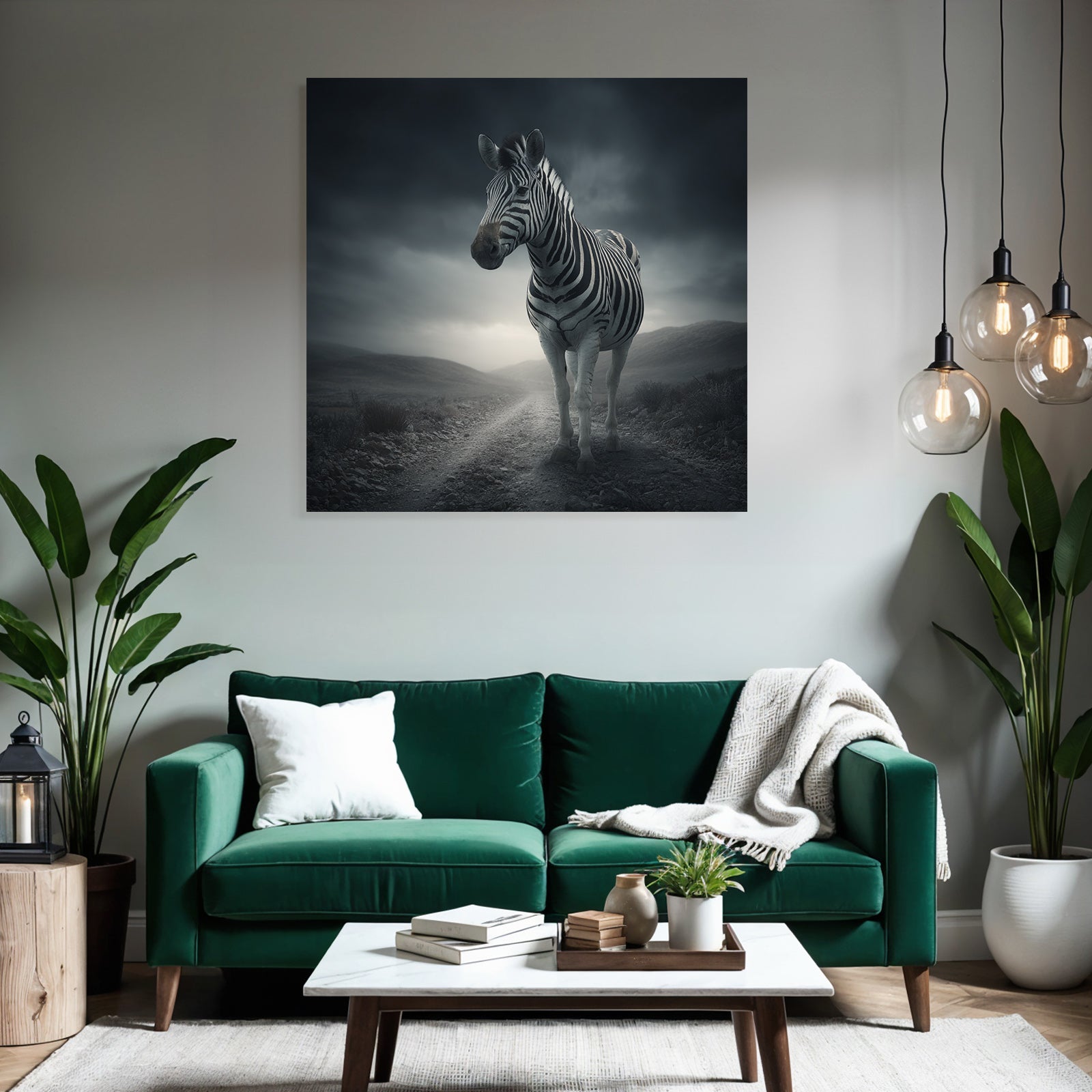 Zebra Auf Einem Erdweg Mit Dramatischem Himmel