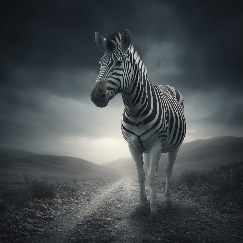 Zebra Auf Einem Erdweg Mit Dramatischem Himmel | Safari und Wildtiere | Tiere