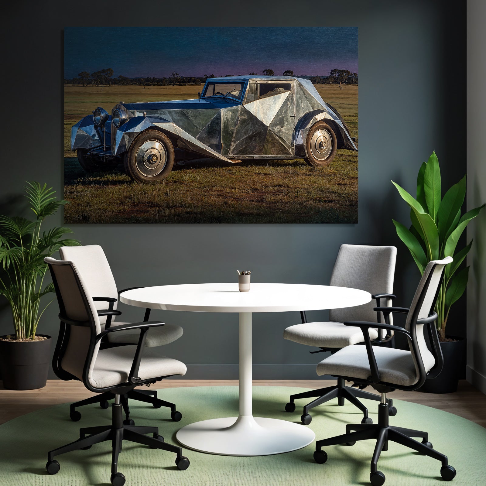 Einzigartiges Auto Reflekndes Design Skulpturartig Offenes Feld