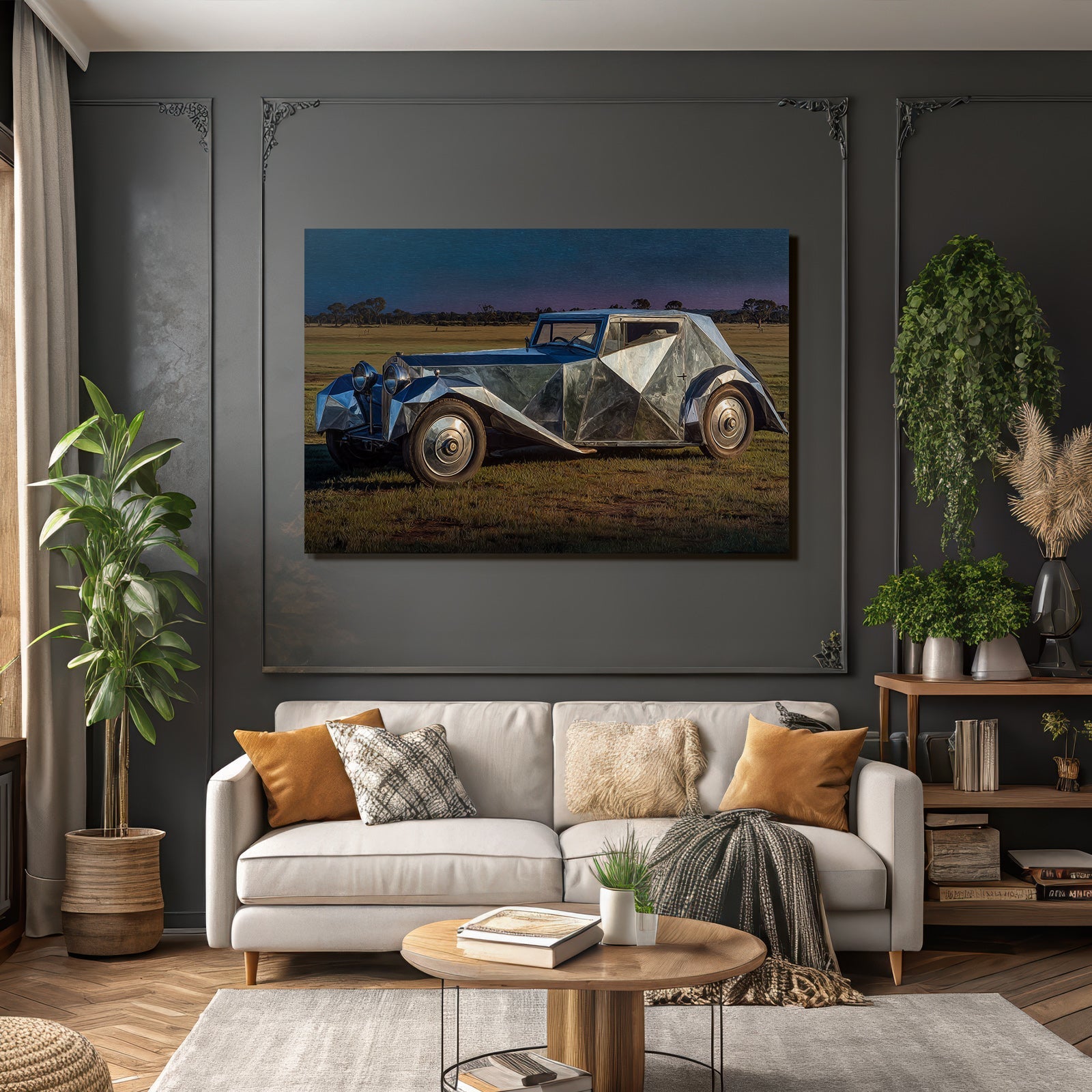 Einzigartiges Auto Reflekndes Design Skulpturartig Offenes Feld