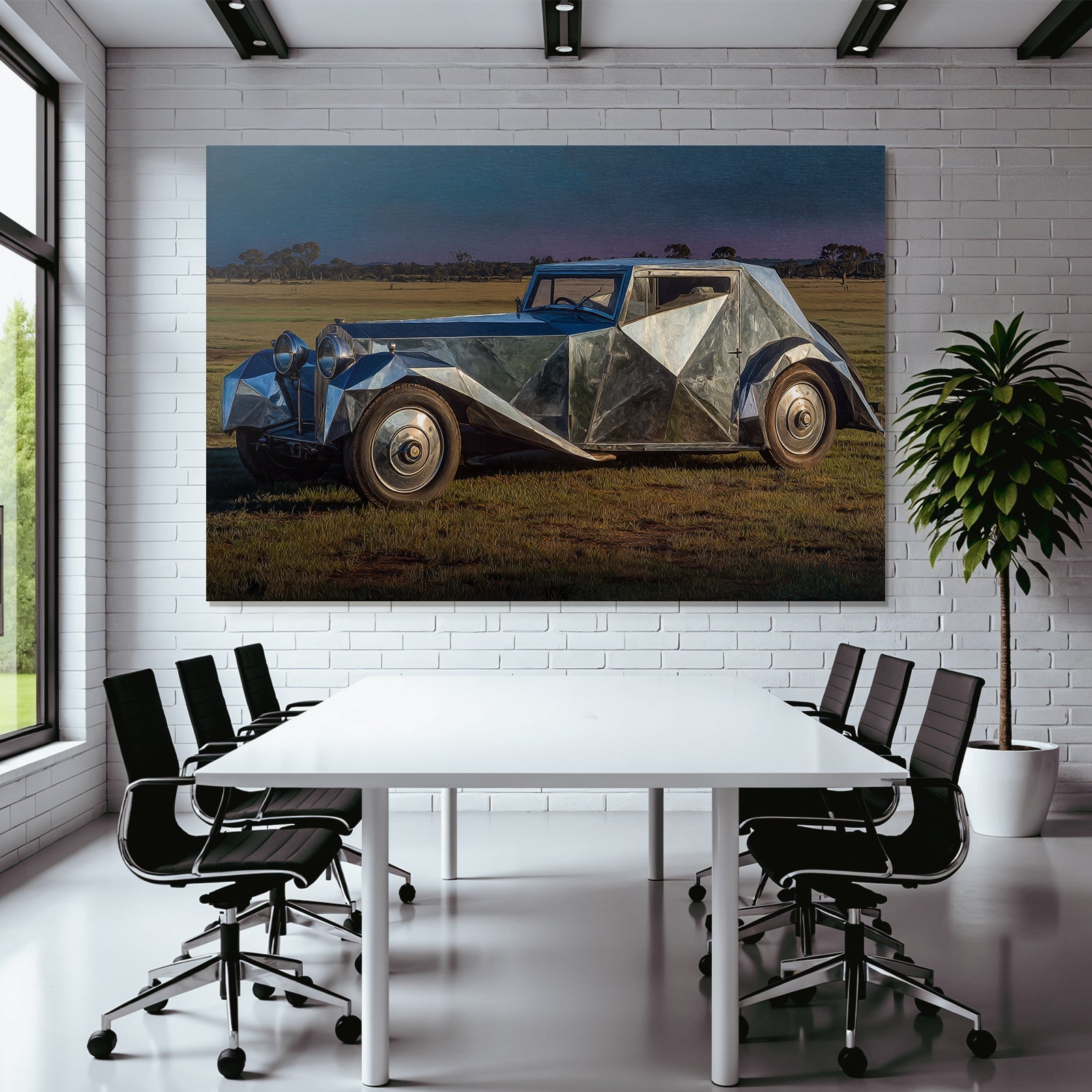 Einzigartiges Auto Reflekndes Design Skulpturartig Offenes Feld