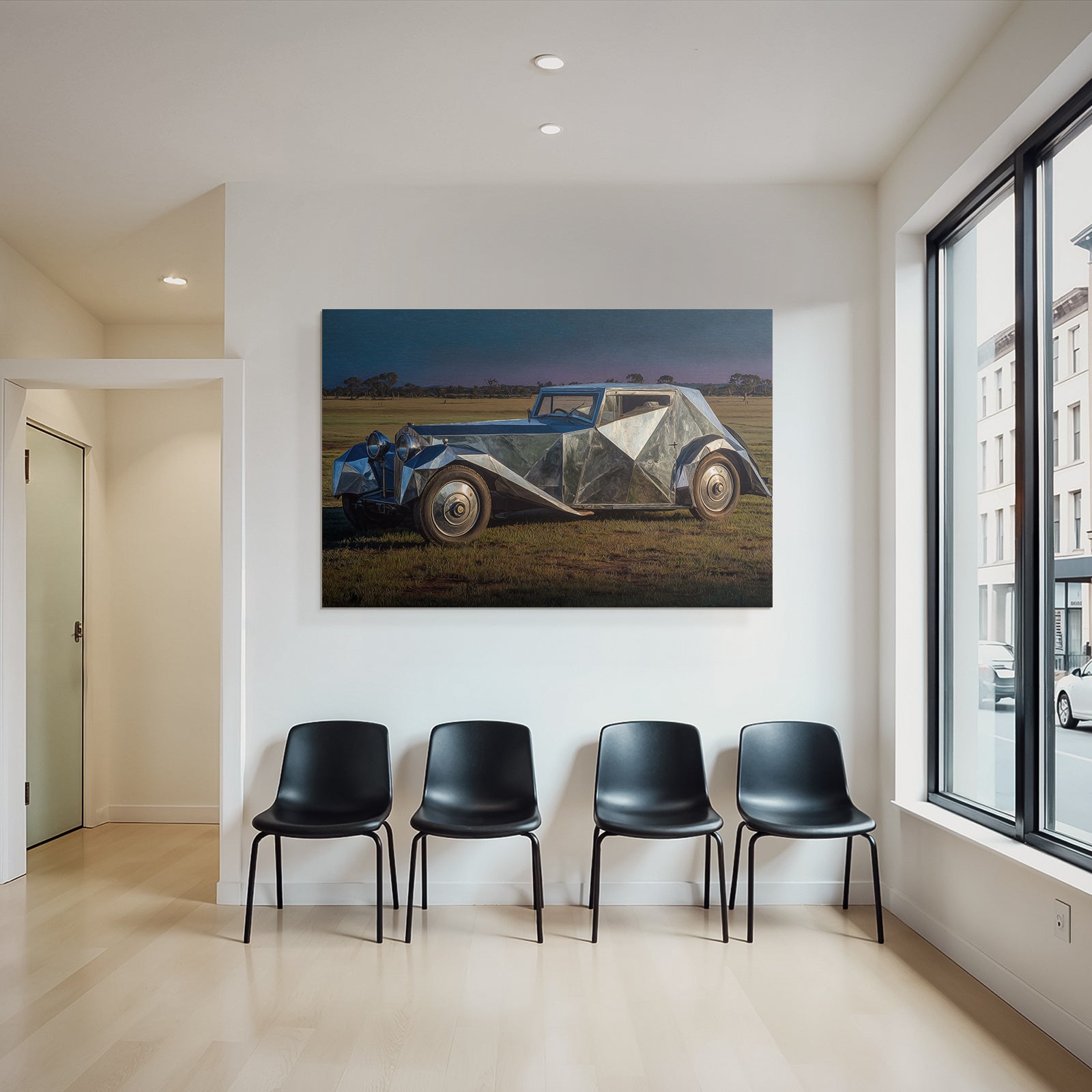 Einzigartiges Auto Reflekndes Design Skulpturartig Offenes Feld