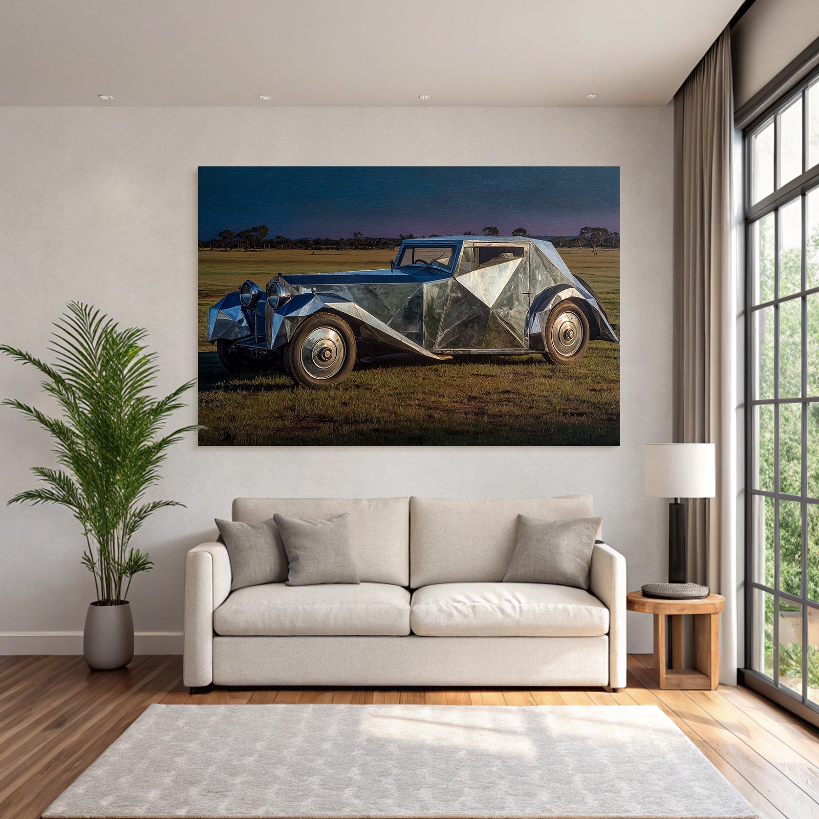 Einzigartiges Auto Reflekndes Design Skulpturartig Offenes Feld