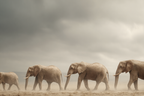 Elefanten In Reihe Unter Dem Wolkigen Himmel | Safari und Wildtiere | Tiere