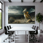 Elegante Füchsin Mit Gelbem Band In Dramatischer Landschaft