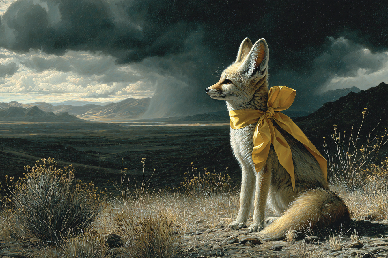 Elegante Füchsin Mit Gelbem Band In Dramatischer Landschaft | Safari und Wildtiere | Tiere