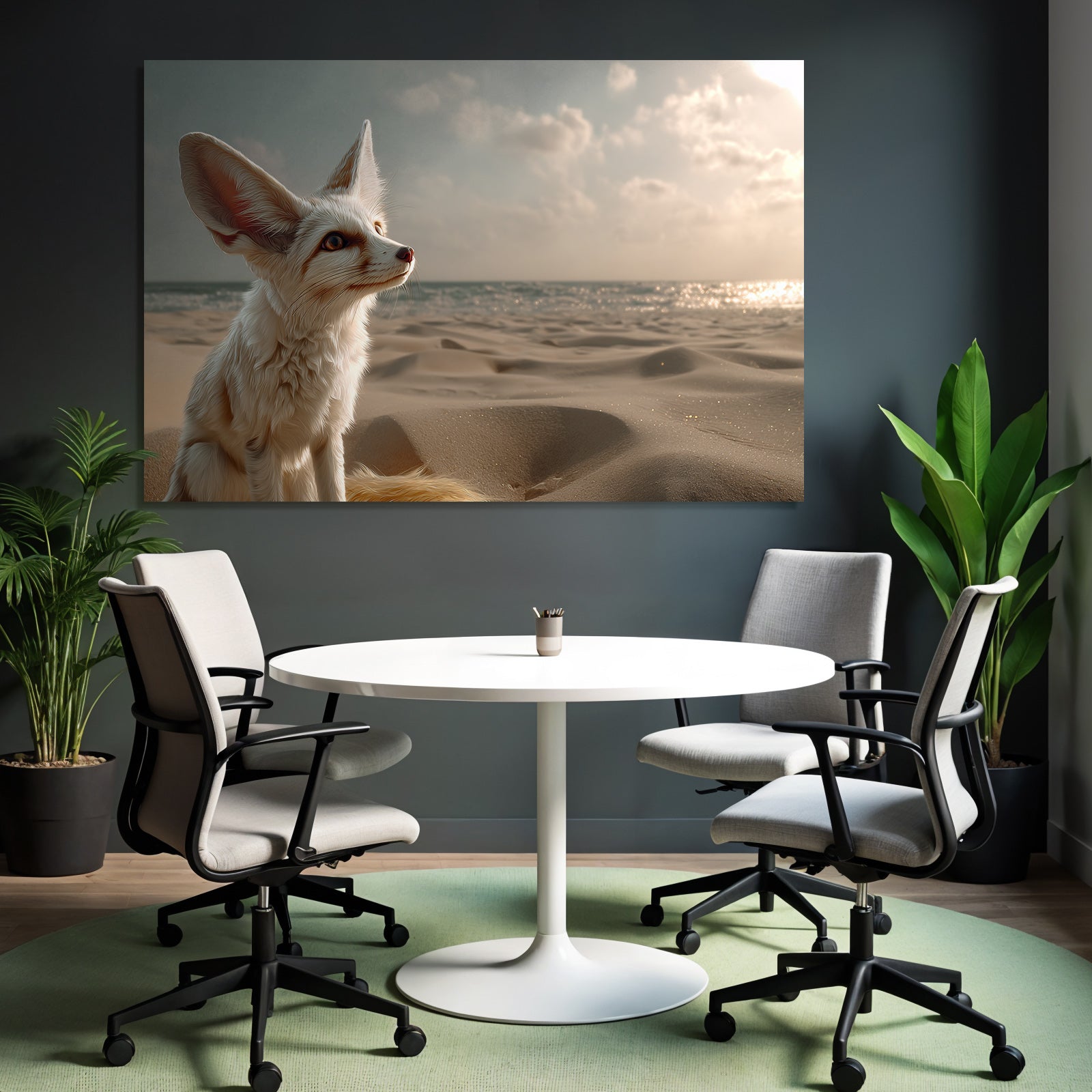 Fennecfuchs Am Strand Mit Ozean Hintergrund