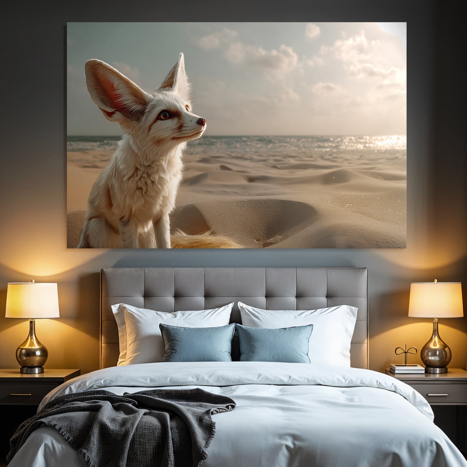 Fennecfuchs Am Strand Mit Ozean Hintergrund